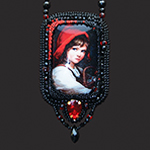 Jaguarwoman's "Angry Red" Bead-Embroidered Pendant Necklace