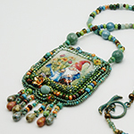 Jaguarwoman's "Garden Gnome I" Bead-Embroidered Pendant Necklace