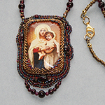 Jaguarwoman's "Garnet Madonna" Beaded Art-Print Pendant Necklace